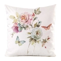 Federa in finta seta con rose ad acquerello e farfalle colorate su sfondo bianco - Fiori Acquerello e Farfalla (4) / 45x45cm (Senza Interno)