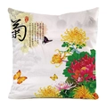 Detail van zijden kussenhoes met traditionele Chinese bloemen in inktstijl print - Chrysantenpatroon (1)