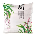 Detail van zijdeachtige kussenhoes met orchidee-ontwerp en Chinese kalligrafie-elementen - Orchideepatroon (2)
