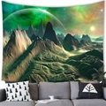 Sci-fi outer space landscape tapestry with green aurora and giant glowing planets - 3 / 100x70(Peach Skin)