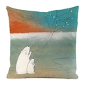 Square faux silk cushion cover featuring artistic panda and bear kite illustration - Two White Bears Flying Star Kite (4)