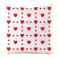 Detailed close-up of decorative square pillow cover with red heart print and silk texture - White Scattered Red Heart Style (Pattern 6)