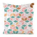 Dettaglio dei motivi geometrici a cubi e texture marmoree sulla fodera del cuscino - Cubo Geometrico Marmo Rosa Ciano Arancio (14)