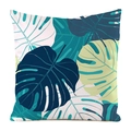 Kissenbezug mit Monstera-Blattmuster in Dunkelblau und Grün aus Seidenimitat - 45x45 cm / Blaugrüner Monstera-Stil (1)
