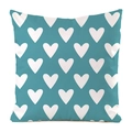 Close-up of cyan faux silk cushion cover featuring white heart patterns for home decor - Teal Background White Heart Style (Pattern 10)
