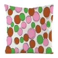 Detailed view of square faux silk pillowcase with modern pink and green abstract dot pattern - Abstract Doodle Colorful Circles Style (Pattern 11)