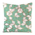 Dettaglio federa quadrata con motivo marmo verde menta e linee dorate geometriche - Cubo Marmo Bordo Oro Verde Menta (10)