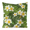 Kissenbezug mit tropischen grünen Palmblättern und weißem Plumeria-Blumenmuster - Plumeria und Palmblätter Exotisch (13)