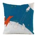 Vos en konijn illustratie op marineblauwe decoratieve kussensloop van imitatiezijde - Genezende Sterrenhemel Vos (2)