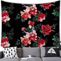 Wandtapijt met grote rode rozen en groene bladeren op een zwarte stoffen basis - 100x70(Perzikhuid) / Pattern 14