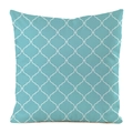 Square light blue decorative pillowcase with white geometric clover pattern on silk texture - Moroccan Geometric (4)