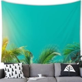 Tropical palm leaves tapestry on bright teal background above a modern sofa - 100x70cm / Refreshing Blue Palm Leaves-Peach Skin