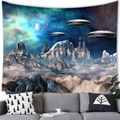 Sci-fi landscape tapestry featuring snowy mountains and UFOs hanging above a sofa - 5 / 100x70(Peach Skin)
