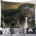 Tapiz de paisaje surrealista con montaña cara y OVNI sobre un sofá gris - Cascada De Cara De Montaña De Fantasía (Estilo 2) / 150x150