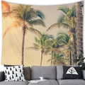 Detailed texture of peach skin fabric tapestry with retro tropical palm tree sunset print - 100x70cm / Vintage Warm Tropical Palms-Peach Skin
