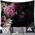 Detailed view of a dark floral wall tapestry featuring roses over a grey fabric sofa - 150x100(Peach Skin) / Pattern 6