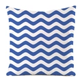 Detailed view of the royal blue and white zigzag chevron pattern on faux silk pillow cover - Blue White Wave Pattern (10)