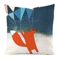 Decoratieve kussensloop van zijdesatijn met minimalistische oranje vos en ballon print - Blauwe Luchtballon Vos (3)
