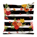 Detailed view of striped faux silk cushion cover featuring vivid hand-painted autumn florals - Autumn Harvest Floral