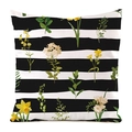 Detail of striped cushion cover featuring hand-painted floral patterns on faux silk fabric - Fresh Strawflower Plant