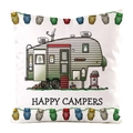 Quadratischer weißer Kissenbezug mit vintage grünem Wohnmobil und Happy Campers Print - Armeegrünes Retro Wohnmobil (10)