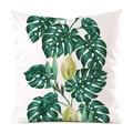 Kissenbezug aus Seide mit grüner Monstera und weißen tropischen Blumenmustern - 45x45 cm / Frischer Weißer Grüner Pflanzenstil (3)