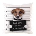 Dettaglio della stampa mugshot Jack Russell su federa decorativa in raso bianco - Dipartimento di Polizia Bad Dog (13)