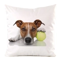 Dettaglio della federa in finta seta con motivo realistico di Jack Russell Terrier e pallina da tennis - Jack Russell con Pallina da Tennis (6)