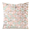 Fodera per cuscino in finta seta con motivo geometrico 3D marmo rosa e menta - Cubo Geometrico Marmo Rosa Verde (1)