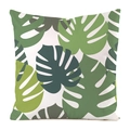 Quadratischer Kissenbezug aus Kunstseide mit grünem Monstera-Blattmuster in Beige - 45x45 cm / Mehrfarbiger Grüner Monstera-Stil (4)