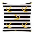Square nautical pillow cover with black white stripes and yellow anchor patterns - 60x60cm / Yellow Anchor