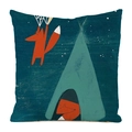 Deep teal fox illustration throw pillow cover with orange fox and tent print - Starry Sky Tent Fox (6)