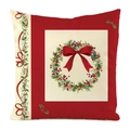 Christmas tree wreath pillow case in red and beige faux silk fabric decoration - Red Bow Holly Wreath Style (7)