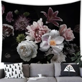 Floral brushed fabric tapestry featuring blooming peonies on a dark background - 150x100(Peach Skin) / Pattern 4