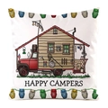 Weißer Kissenbezug mit rotem Wohnmobil-Illustration und Happy Campers Schriftzug - Roter Hütte-Stil Transporter (13)