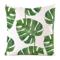 Faux silk pillow cover with green monstera leaf print on a clean white background - 18x18 Inch / Refreshing Artistic Greenery Style (6)