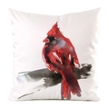 Detail view of white satin cushion cover featuring red Northern Cardinal watercolor print - 60x60cm / Northern Cardinal Artistic Pattern (4)