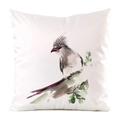 Macro detail of bird watercolor print on smooth faux silk decorative pillowcase surface - 60x60cm / Artistic Watercolor Bird Pattern (3)
