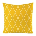 Square cushion cover in bright yellow with white geometric diamond patterns - Yellow Lattice (11)