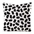 Detail of white throw pillow cover featuring modern black irregular brush stroke pattern - 18x18 Inch / Abstract Brush Spots (18)