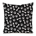 Detail view of square black pillowcase with white bone and pet paw print patterns - 18x18 Inch / Bone Paw on Black (9)