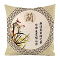 Chinese style silk cushion cover featuring ink orchid painting and calligraphy - Orchid and Birds Pattern (6)
