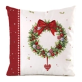 Christmas wreath silk cushion cover with red bow and heart pendant on white background - Bow Plaid Heart Wreath Style (10)