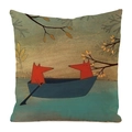 Square fox print faux silk pillow cover featuring cute cartoon foxes in a boat - Autumn Boating Double Foxes (9)