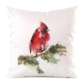 Artistic watercolor cardinal bird cushion cover in cream faux silk fabric - 60x60cm / Red Cardinal and Pine Branch Pattern (1)