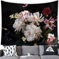Bloemen wandkleed met witte pioenrozen en roze hydrangea's op een zwarte achtergrond - 100x70(Perzikhuid) / Patroon 5