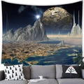 Sci-Fi-Alien-Pyramiden-Wandteppich mit großem kosmischen Planeten über Bergen Dekor - 100x70(Pfirsichhaut) / Technologische Landschaft (15)