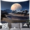 Detail eines Science-Fiction Planeten-Wandteppichs über einem modernen grauen Sofa - 100x70(Pfirsichhaut) / Surreale Naturlandschaft (8)