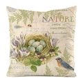 Deko-Kissenbezug aus Kunstseide mit Vintage-Naturmotiv aus blauen Vögeln und Nest - Natur Blauer Vogel (3) / 45x45cm