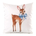 Detail of deer watercolor print with blue bow on decorative square pillow case - Deer with Blue Bowknot
